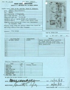 Print documentation from Gemini G.E.L. for Robert Rauschenberg’s Marsh (Stoned Moon) (1969). SFMOMA Permanent Collection Object Files
