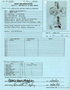 Print documentation from Gemini G.E.L. for Robert Rauschenberg’s Moon Rose (Stoned Moon) (1969). SFMOMA Permanent Collection Object Files