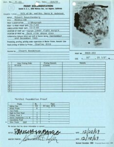 Print documentation from Gemini G.E.L. for Robert Rauschenberg’s Medallion (Stoned Moon) (1969). SFMOMA Permanent Collection Object Files