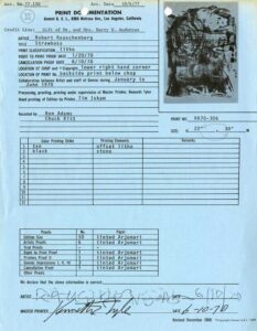 Print documentation from Gemini G.E.L. for Robert Rauschenberg’s Strawboss (Stoned Moon) (1970). SFMOMA Permanent Collection Object Files