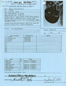 Print documentation from Gemini G.E.L. for Robert Rauschenberg’s Tracks (Stoned Moon) (1970). SFMOMA Permanent Collection Object Files
