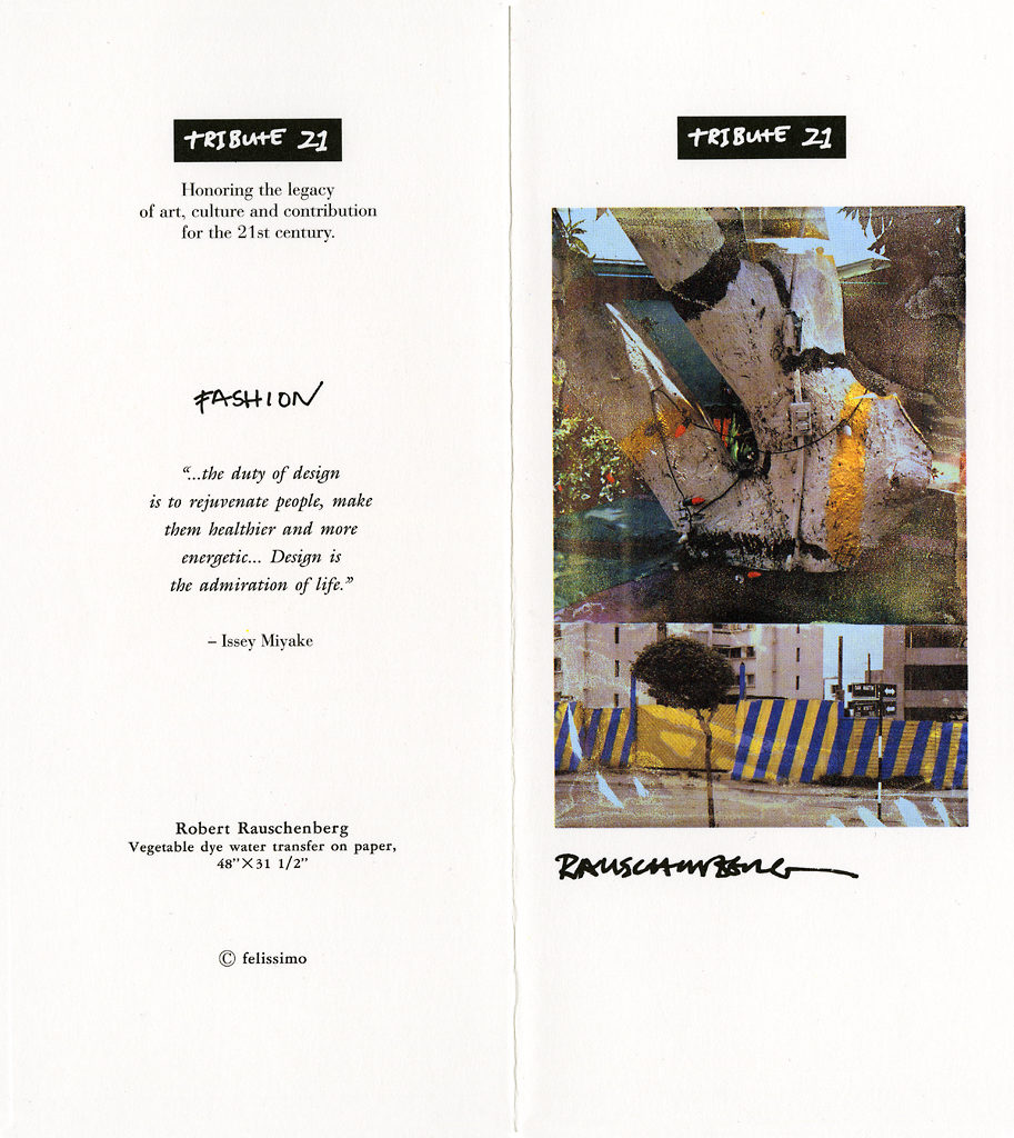 <p>Felissimo brochure for <em>Fashion</em><em> (Tribute 21)</em>, 1994. SFMOMA Permanent Collection Object Files</p>
