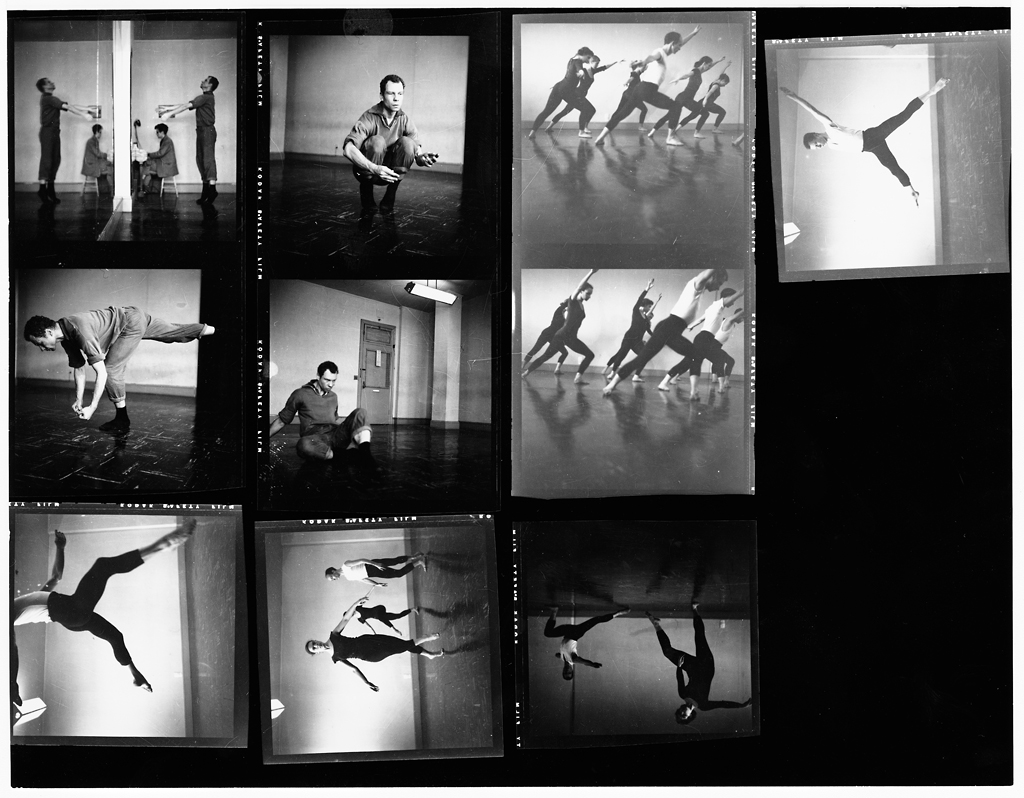 Contact sheet of portraits of Merce Cunningham