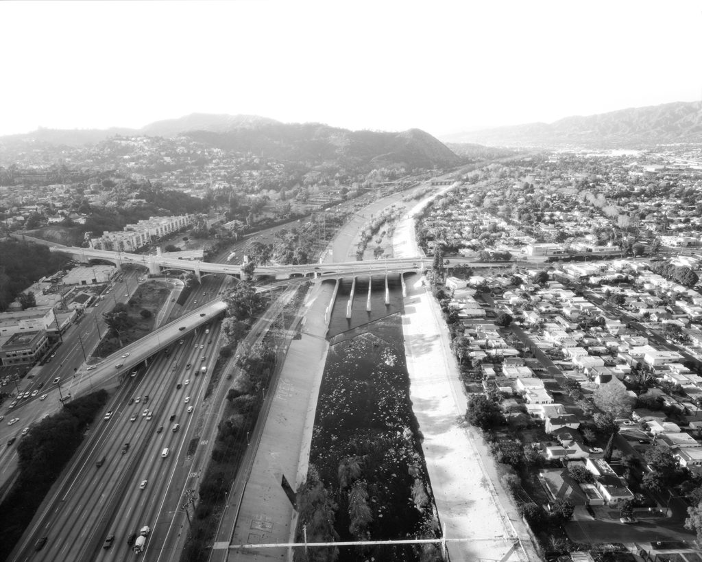 Artwork image, Michael Light's L.A. River Looking Northwest, I-5 and Los Feliz at Left