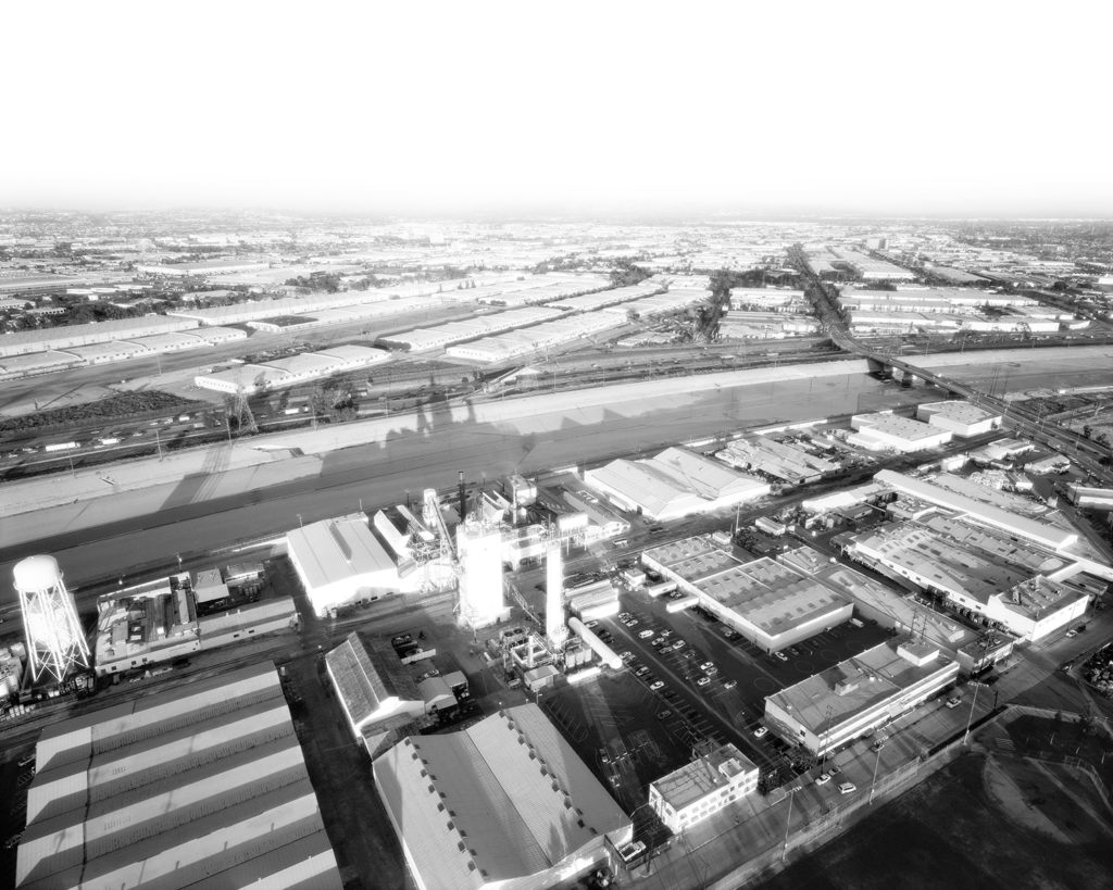 Artwork image, Michael Light's L.A. River Looking Northeast, Atlantic Boulevard at Right