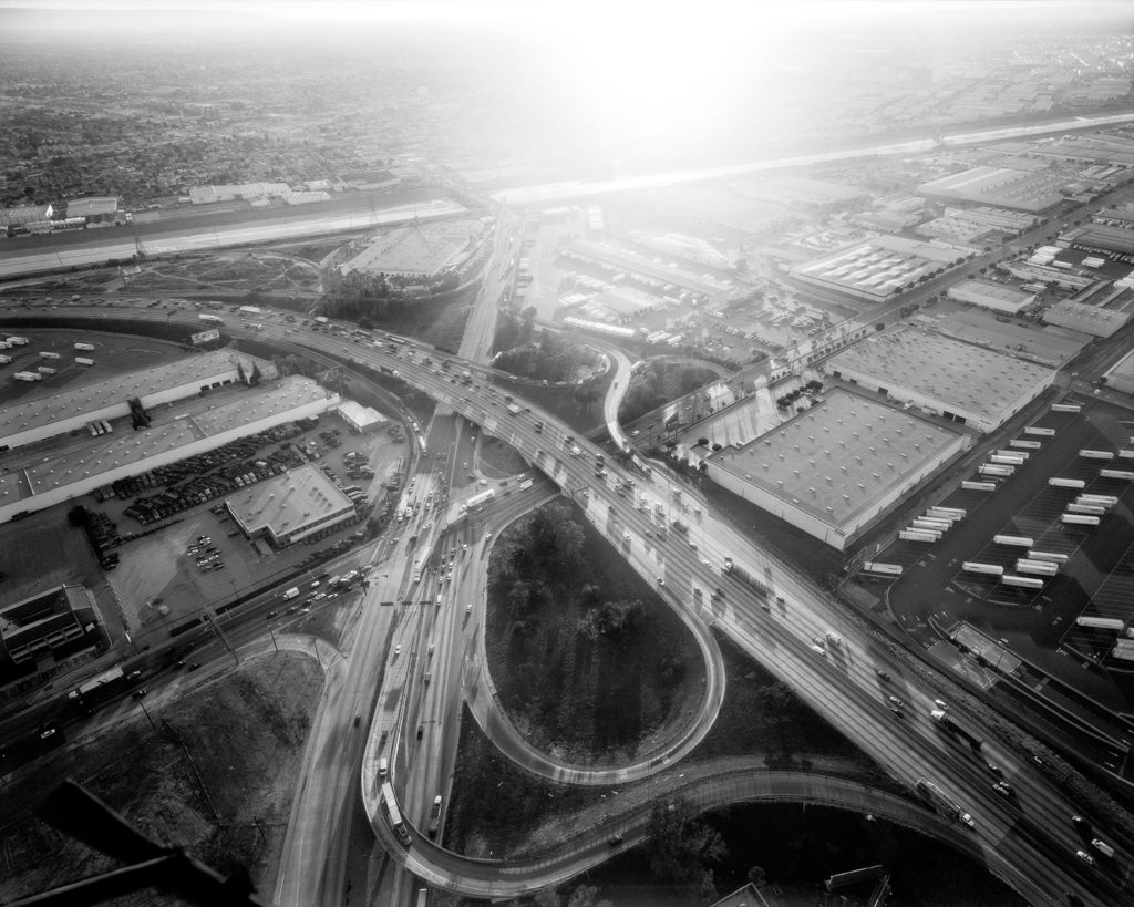 Artwork image, Michael Light's Long Beach Freeway and Atlantic Boulevard Looking Southeast, L.A. River Beyond