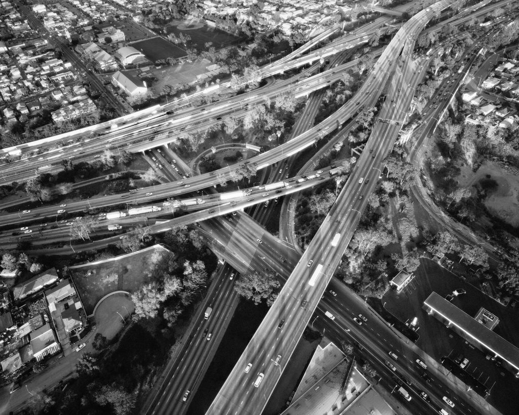 Artwork image, Michael Light's I-5, 60 and Soto Street, Looking Northeast at Dusk