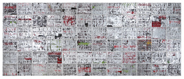 Mark Bradford, larged mixed media paneled work