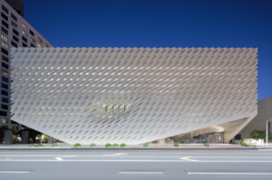 A latticed white architectural facade