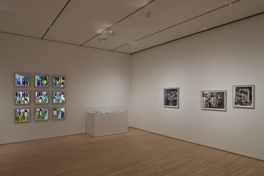 A room with several artworks by Anna Parkina