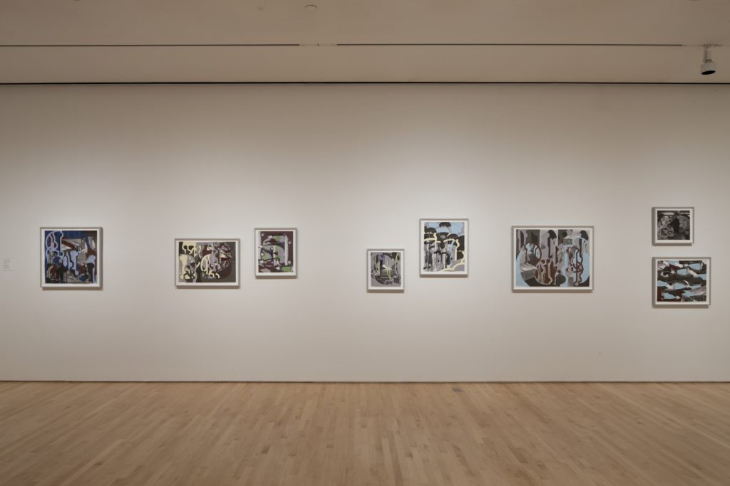 A room with several artworks by Anna Parkina