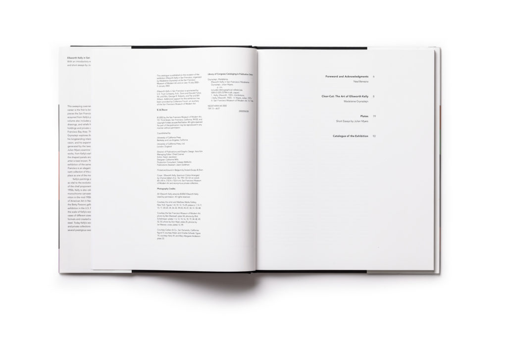 Ellsworth Kelly in San Francisco publication table of contents