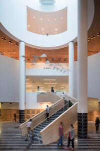 A Calder mobile hanging in the museum's atrium