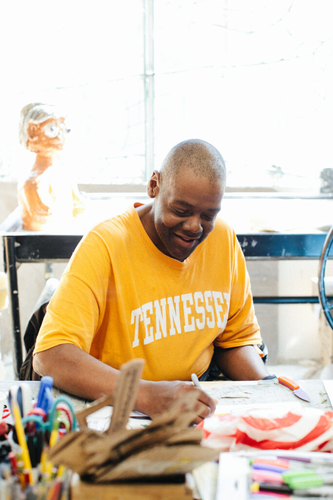 John Martin working at Creative Growth, 2020; photo: Diana Rothery