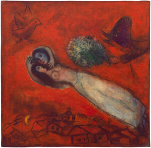 Marc Chagall, Les Amants au ciel rouge (Lovers in the Red Sky